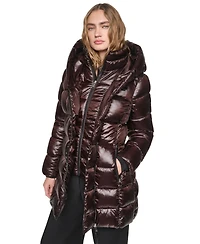 Dkny Women's Pearlized Hooded Walker with Bib Coat