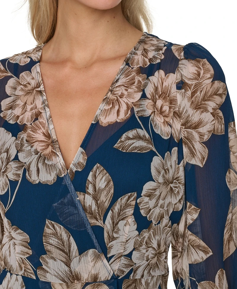 Calvin Klein Women's Floral Chiffon V-Neck Midi Dress