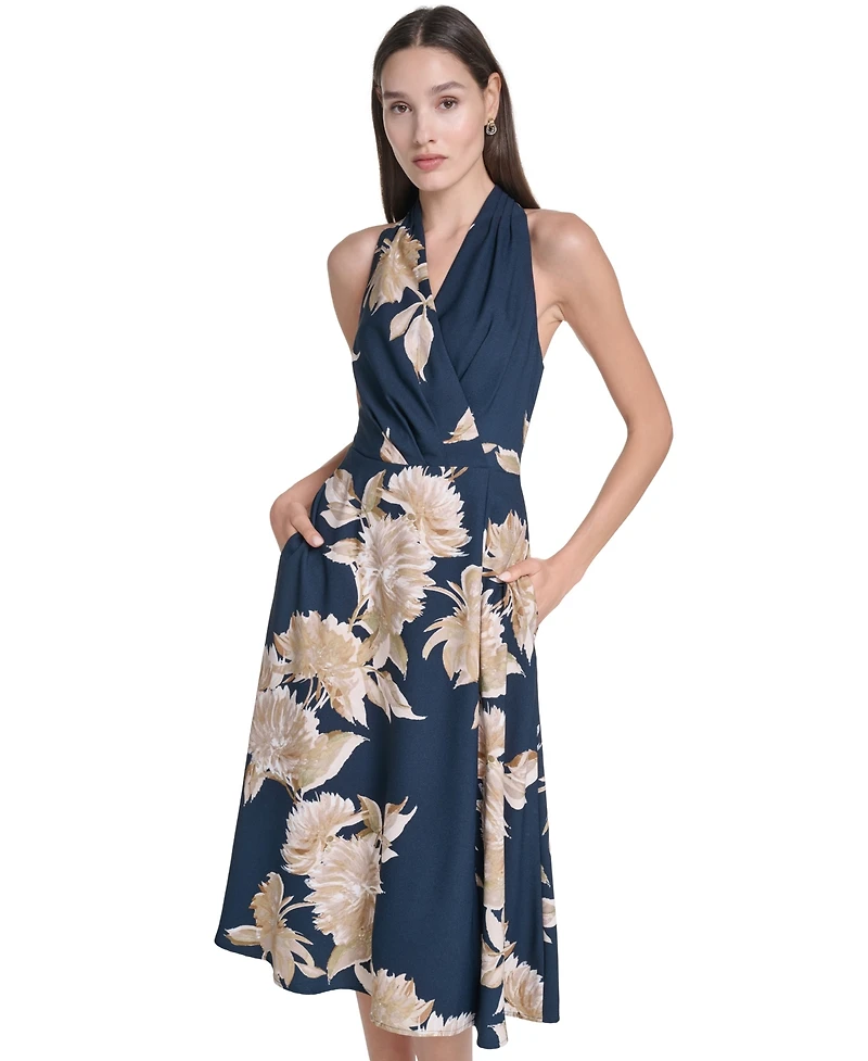 Calvin Klein Women's Floral Halter Neck A-Line Dress