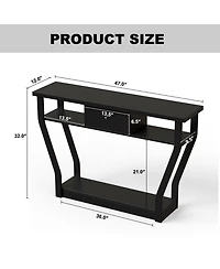 Gouun Curved Frame Modern Console Table with Storage Drawer and Three-Tier Shelf