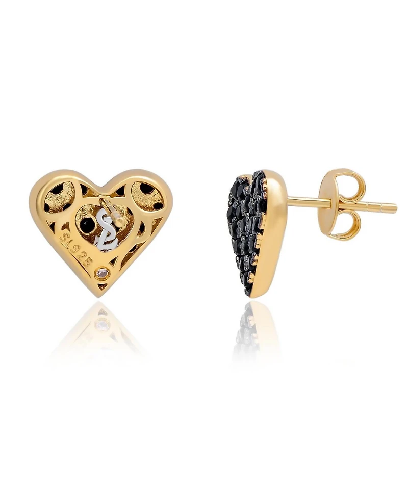 Suzy Levian New York Sterling Silver Cubic Zirconia Pave Heart Stud Earrings