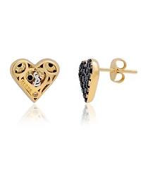 Suzy Levian New York Sterling Silver Cubic Zirconia Pave Heart Stud Earrings