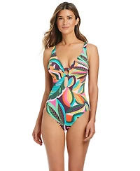 Bleu by Rod Beattie Women's Ring Detail Deep V-Neck One-Piece Swimsuit