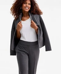 Kasper Womens Washable Notch Collar Two Button Jacket Cowl Neck Cap Sleeve Top Mid Rise Fly Front Straight Pants