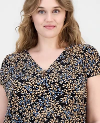 Anne Klein Essentials Plus Size Printed V-Neck Short-Sleeve Top
