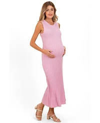 Pinkblush Maternity Pink Ribbed Knit Sleeveless Maxi Dress