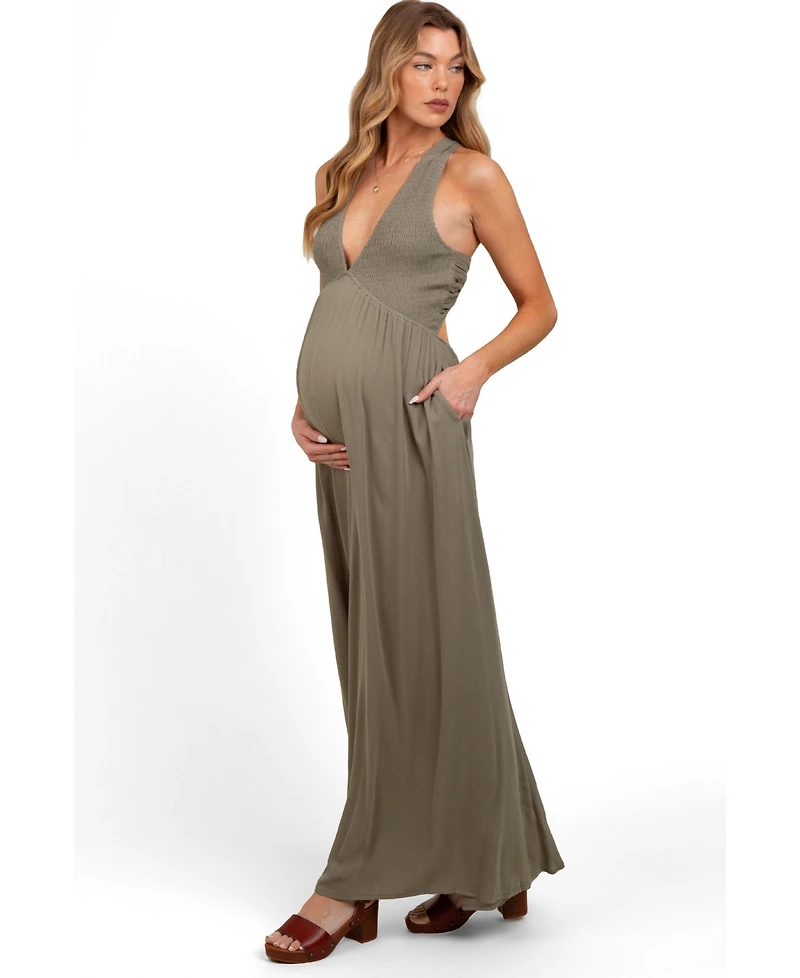 Pinkblush Maternity Olive Deep V-Neck Cross Back Maxi Dress