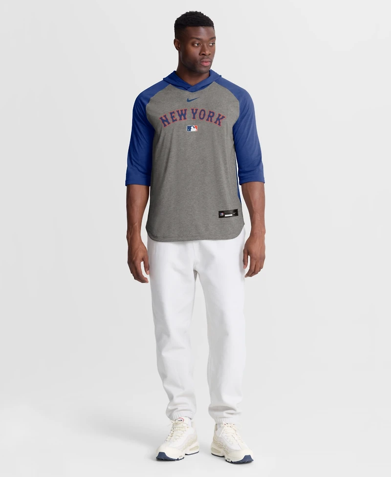 Nike Men's Gray New York Mets Authentic Collection Flux Dri-fit Raglan 3/4-Sleeve Hoodie