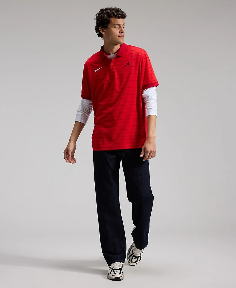 Nike Men's Red Atlanta Braves Authentic Collection Striped Victory Dri-fit Polo Shirt