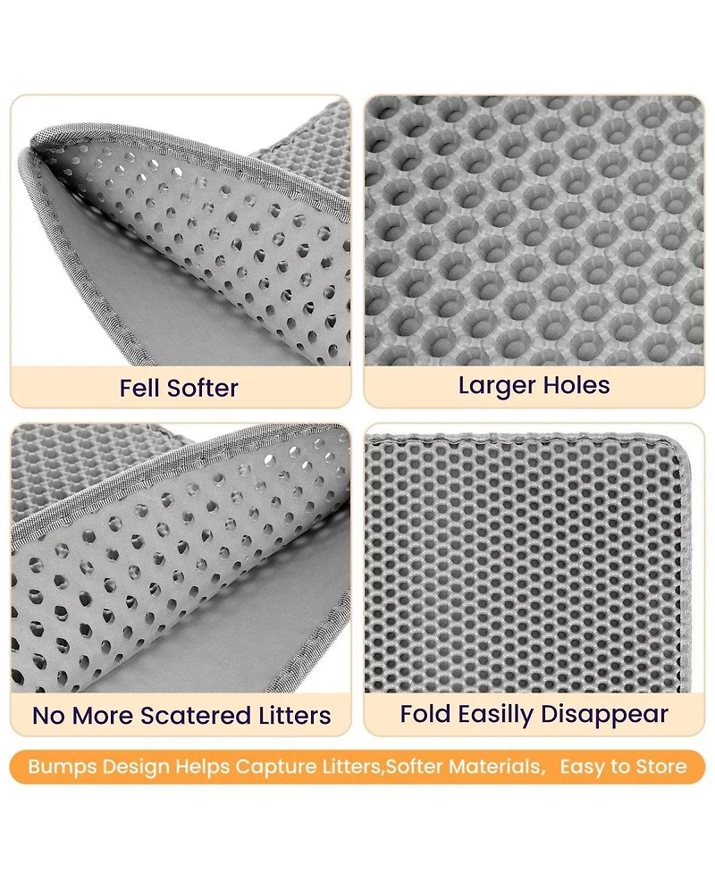Cumrige Waterproof Eva Cat Litter Mat, Double-Layer Honeycomb Litter Trapping Mat, Easy Clean Floor Protector for Cat Litter Box Area