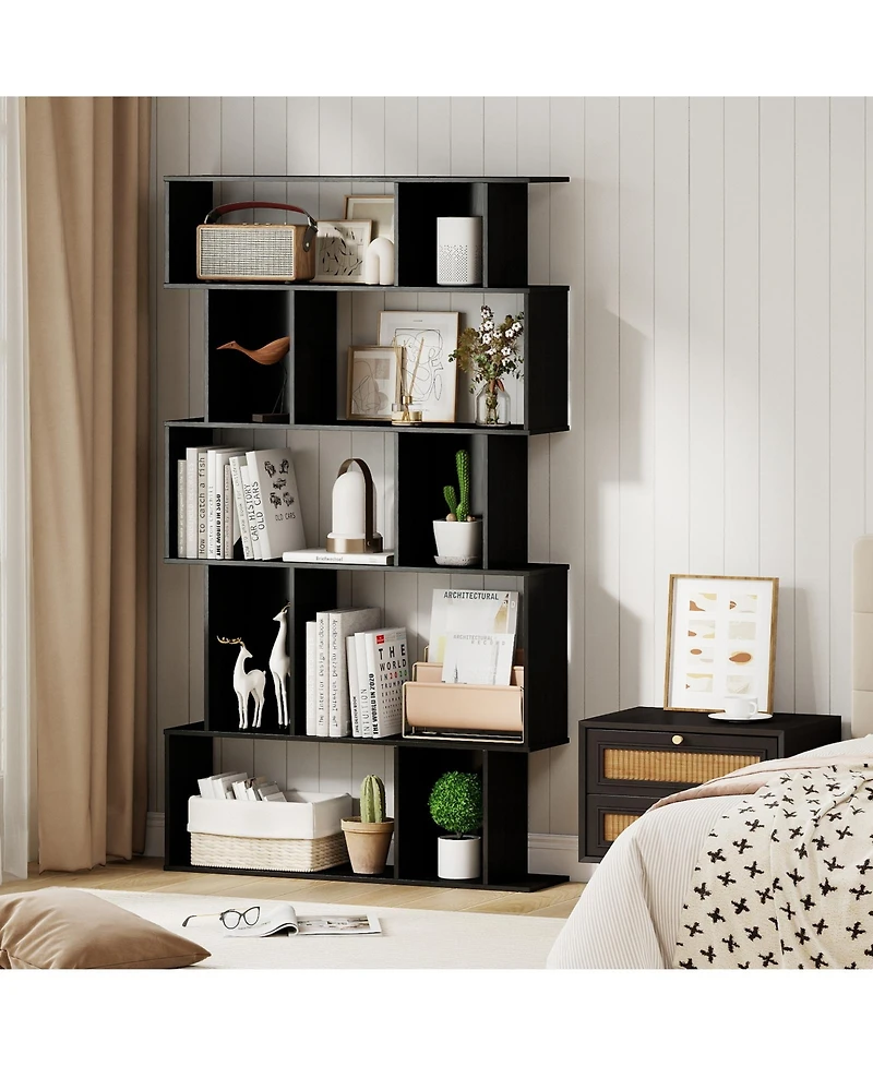 Slickblue 5-Tier Geometric Bookcase with Open and Closed Storage Cubes