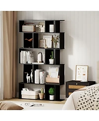 Slickblue 5-Tier Geometric Bookcase with Open and Closed Storage Cubes