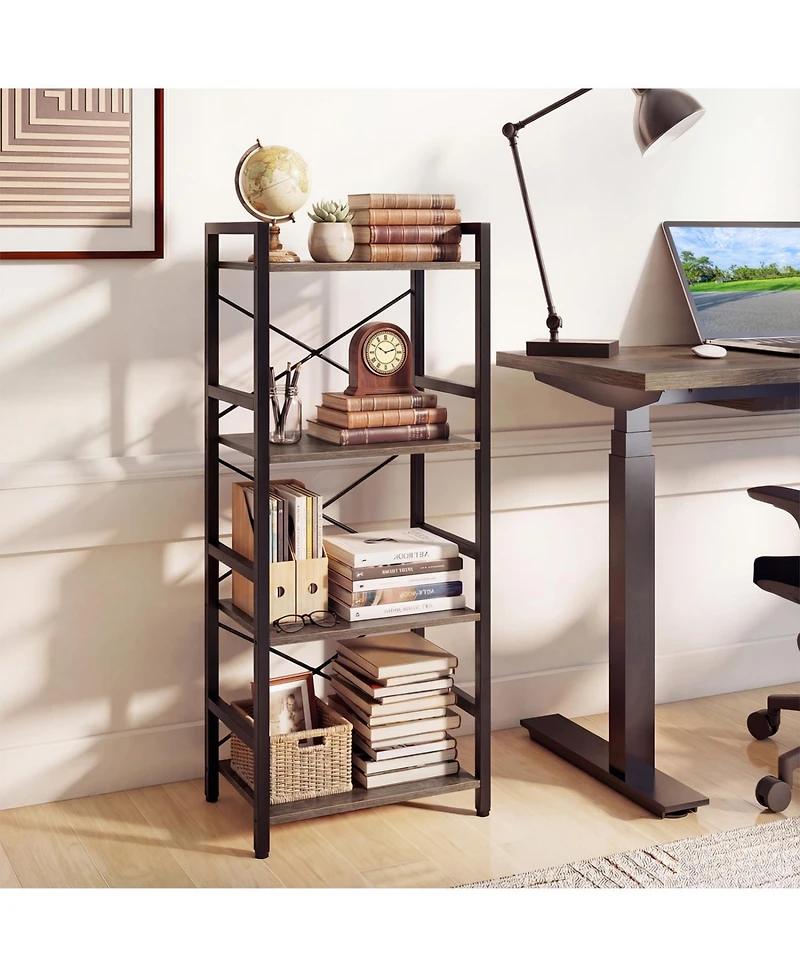 Slickblue Modern 4-Tier Freestanding Narrow Bookcase with Metal Frame