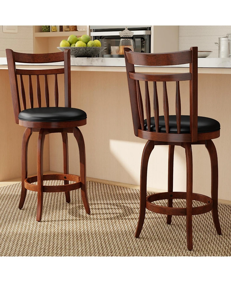Slickblue Set of 2 Faux Leather Swivel Bar Stools for Counter Height Seating