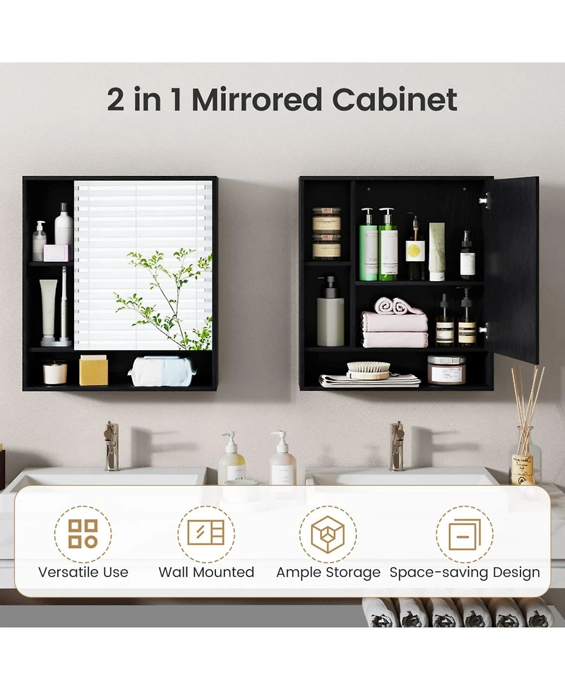 Volenca Wall-Mounted Bathroom Mirror Cabinet with Lower and Side Shelves, 21-in W