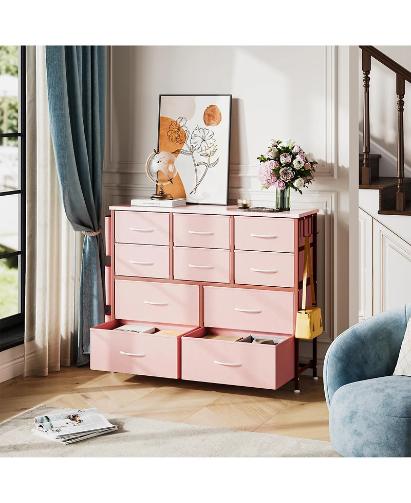 homfan 10-Drawer Fabric Storage Cabinet, Freestanding Organizer Tower with Non-Woven Drawers for Bedroom Closet Nursery