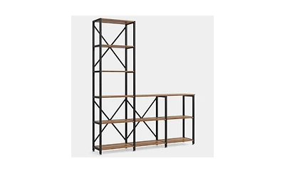 Slickblue Industrial Corner Bookcase with 9 Open Ladder Shelves