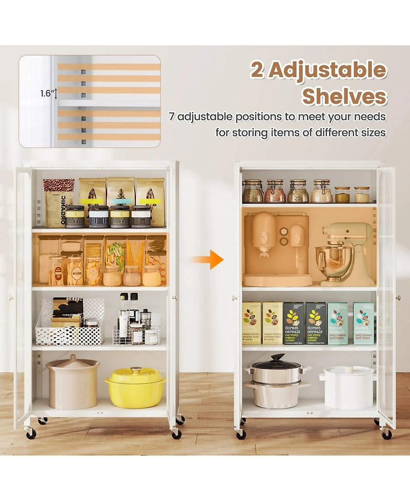 Slickblue 58 Inch Rolling Bookcase with Lockable Wheels and Adjustable Shelves