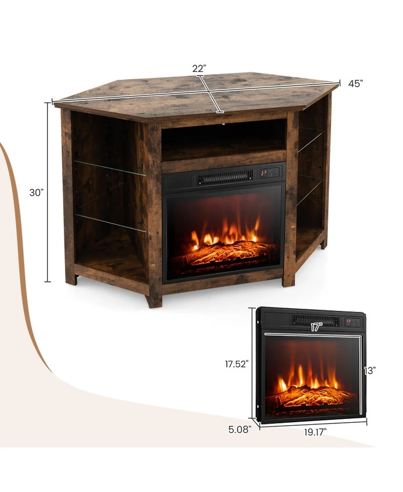 Gouun Fireplace Corner Tv Stand 50in Led Lights App Control Electric