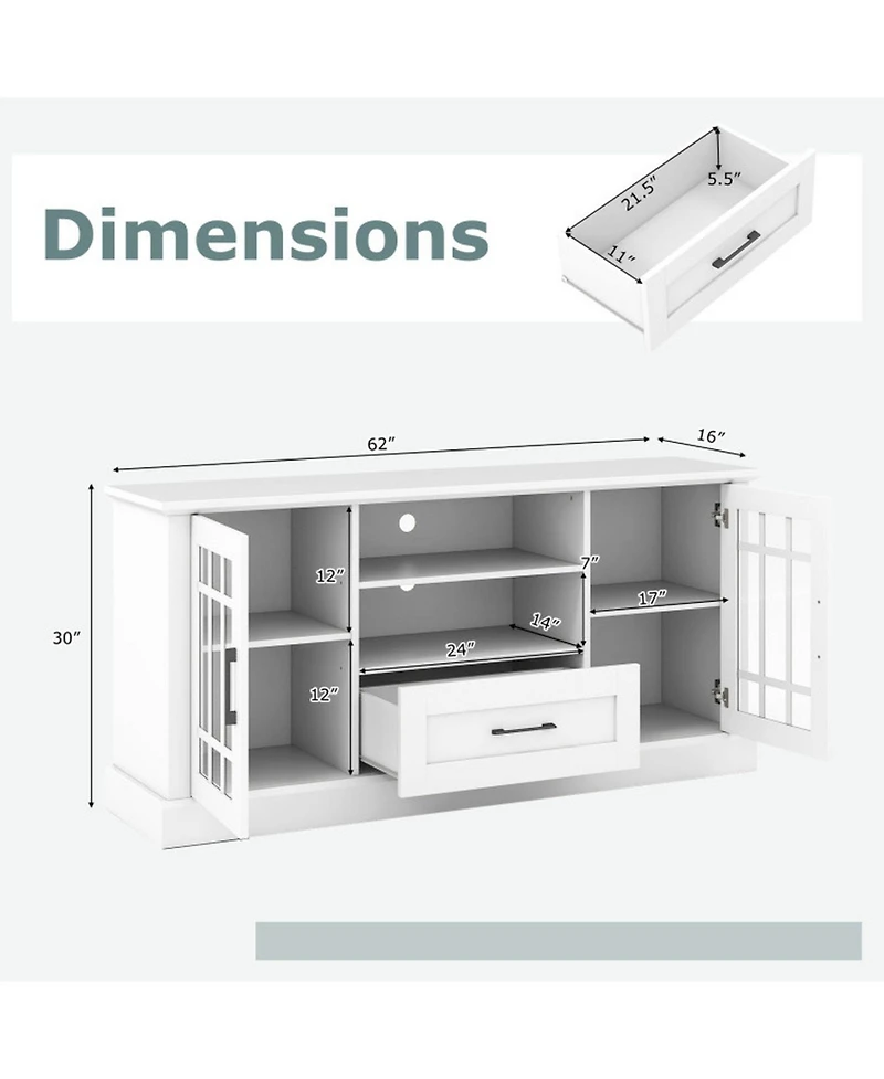 Gouun Farmhouse Tv Stand with Glass Doors and Drawer for TVs up to 70 in