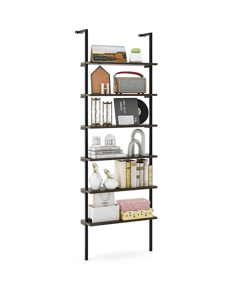 Slickblue Industrial 6 Tier Ladder Bookshelf 72 Inch Wall Storage Shelf