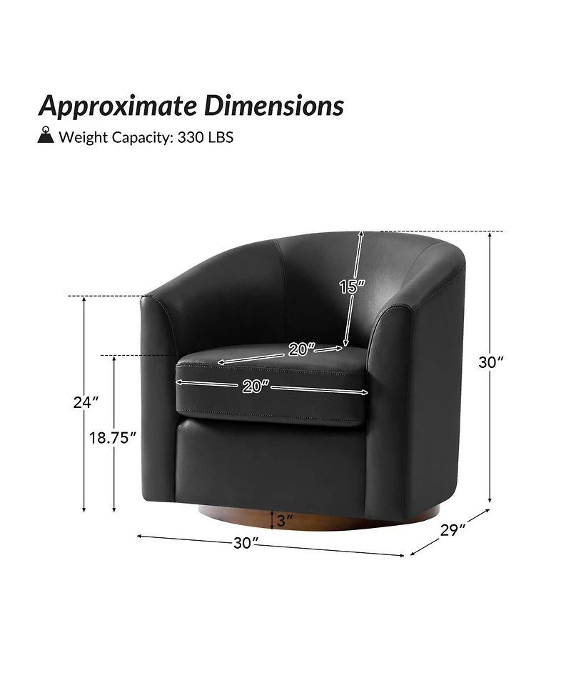 Hulala Home Amiir 30.5'' Wide Genuine Leather Swivel Barrel Chair with Solid Wood Base