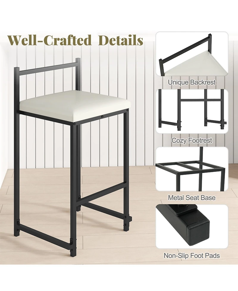 Slickblue Set of 2 Counter Height Bar Stools Pu Leather Upholstered with Footrest