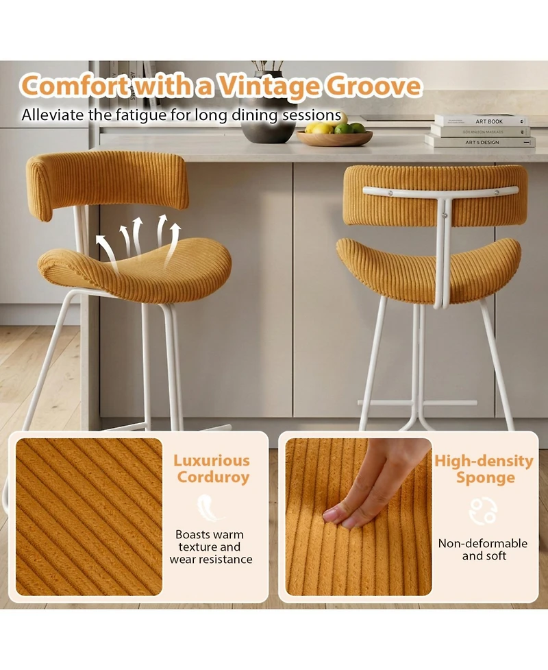 Slickblue Set of 2 25 Inch Counter Height Bar Stools Armless with Footrest