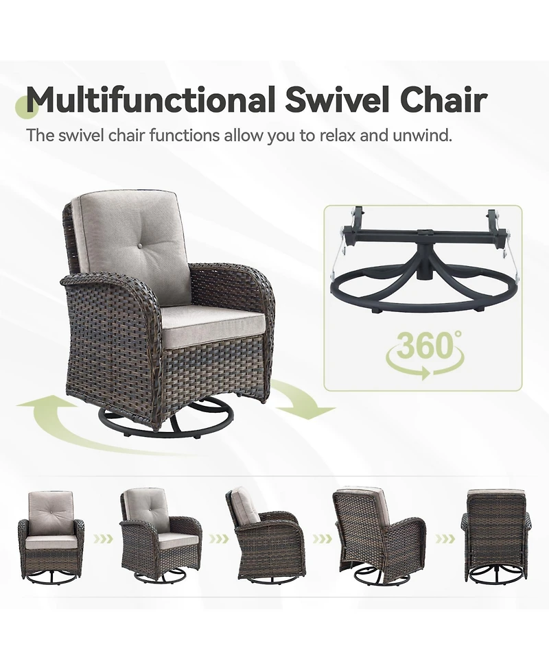 Pocassy 3Pieces Patio Furniture Set, Outdoor Swivel Rocker Chairs, Wicker Bistro Set with Rocking Chair, Thick Cushions and Glass Coffee Table