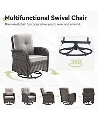Pocassy 3Pieces Patio Furniture Set, Outdoor Swivel Rocker Chairs, Wicker Bistro Set with Rocking Chair, Thick Cushions and Glass Coffee Table