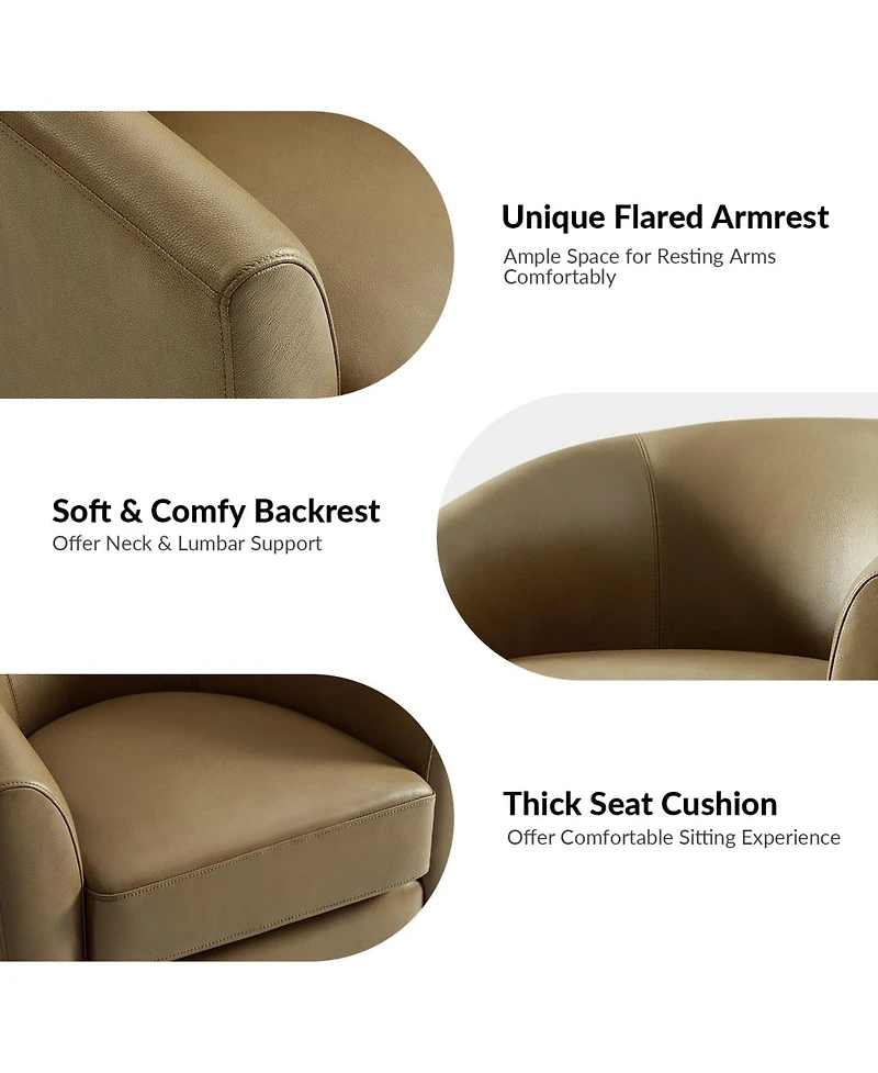 Hulala Home Amiir 30.5'' Wide Genuine Leather Swivel Barrel Chair with Solid Wood Base