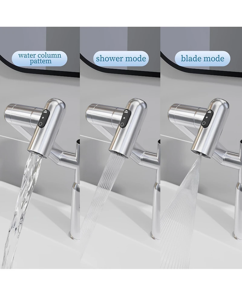 Midola Chrome Bathroom Sink Faucet with Spray Function and Temperature Display for Anti-Skid Switch and Hot and Cold and 360degree(s) Rotary