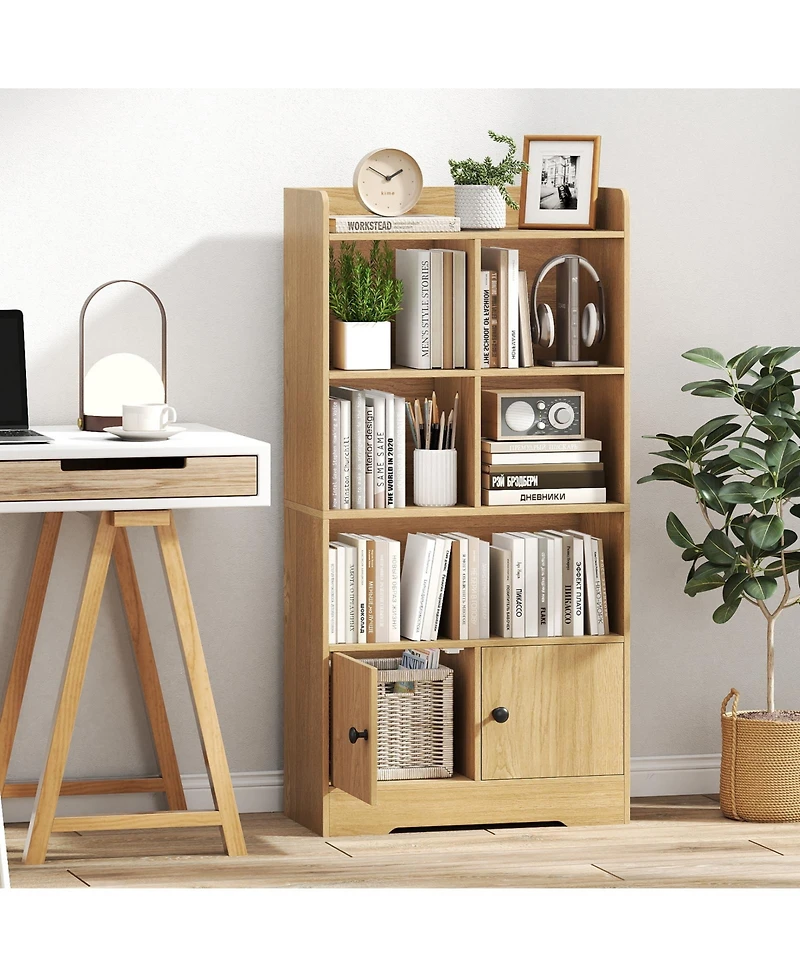 Slickblue Modern 4-Tier Bookshelf with 4 Cubes and 2 Storage Doors
