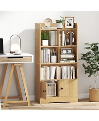 Slickblue Modern 4-Tier Bookshelf with 4 Cubes and 2 Storage Doors