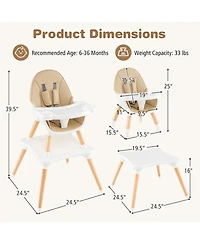 Gouun Toddler 5 in 1 Wooden Convertible High Chair with Detachable Tray and Cup Holder