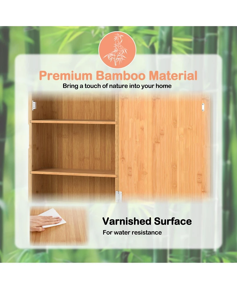 Volenca Bamboo Small Medicine Cabinet with Mirror Door and Removable Shelves, 14-in W