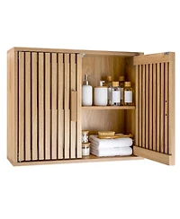 Volenca Bathroom Wall Cabinet with 2 Slatted Doors and 3 Adjustable Shelves, 24-in W
