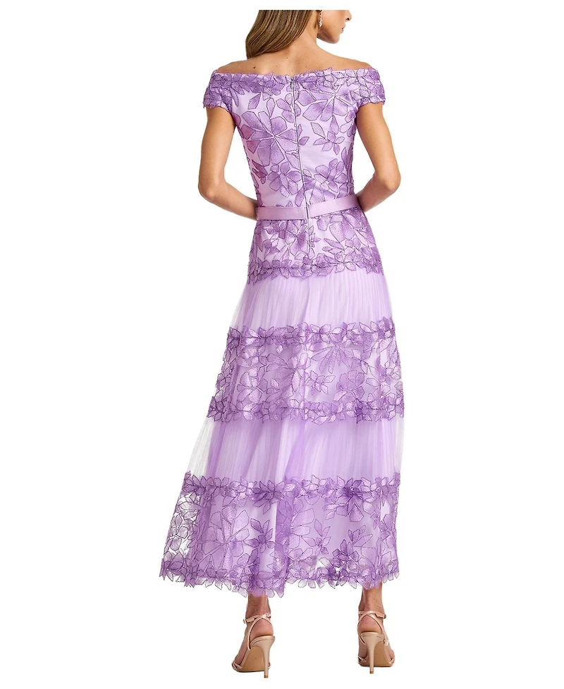 Tadashi Shoji Women's Adriane Floral Embroidered Tea-Length Dress