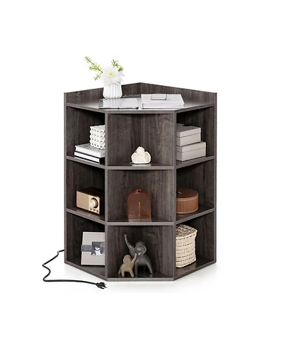 Gouun 3-Tier Corner Cabinet with Charging Station and 9 Open Cubbies