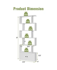 Gouun 6-Tier S-Shaped Bookshelf Freestanding Cabinet Doors Display