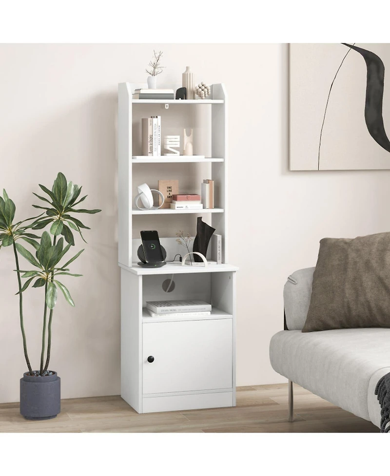 Gouun 6-Tier Bookshelf Nightstand Charging Station Cabinet Storage