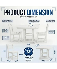 Clihome 3-Piece Hdpe Patio Dining Bistro Set - Square Table and 2 Chairs
