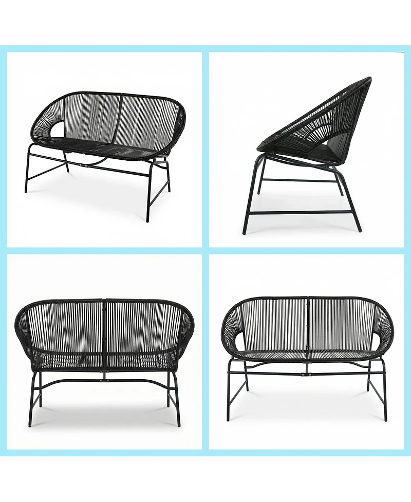 Asagikoiai Piece Rattan Outdoor Conversation Set with Loveseat and Chairs Acacia Wood Table