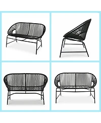 Asagikoiai Piece Rattan Outdoor Conversation Set with Loveseat and Chairs Acacia Wood Table