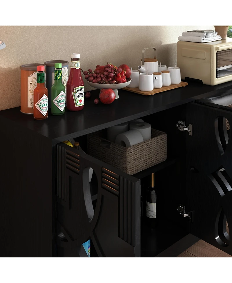Casainc 60"L Large Storage cabinet with 4 Doors and Rebound Device