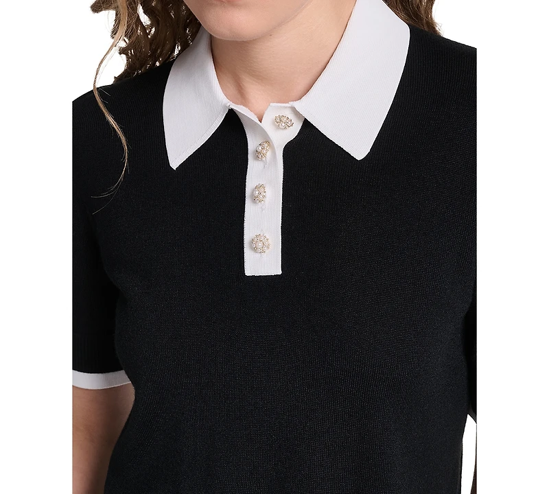 Karl Lagerfeld Paris Petite Johnny Collar Sweater