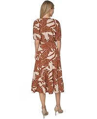 Calvin Klein Women's Puff-Sleeve Floral Tiered Midi Dress