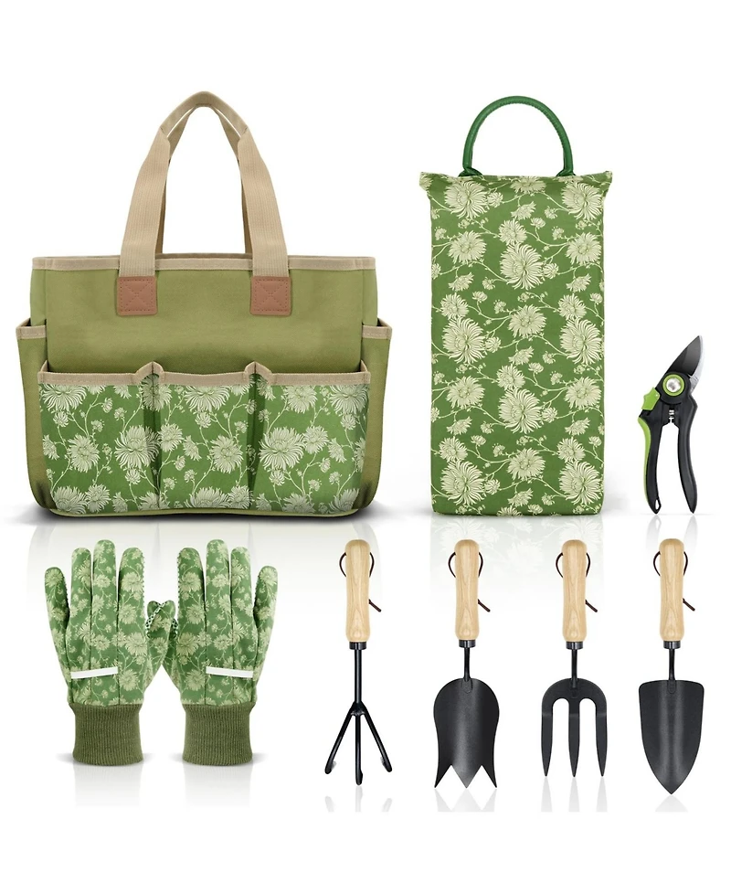 Xdovet 8-Piece Gardening Tool Set with Wooden Handles Heavy-Duty and Durable