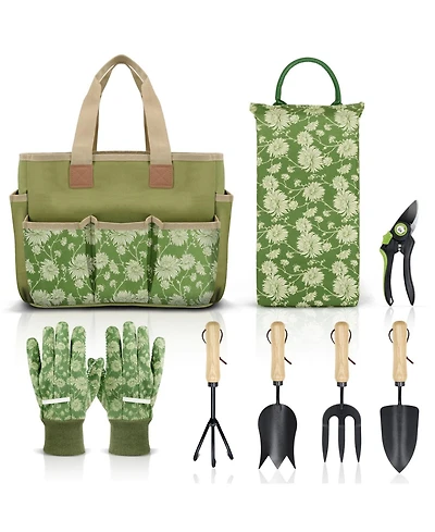 Xdovet 8-Piece Gardening Tool Set with Wooden Handles Heavy-Duty and Durable