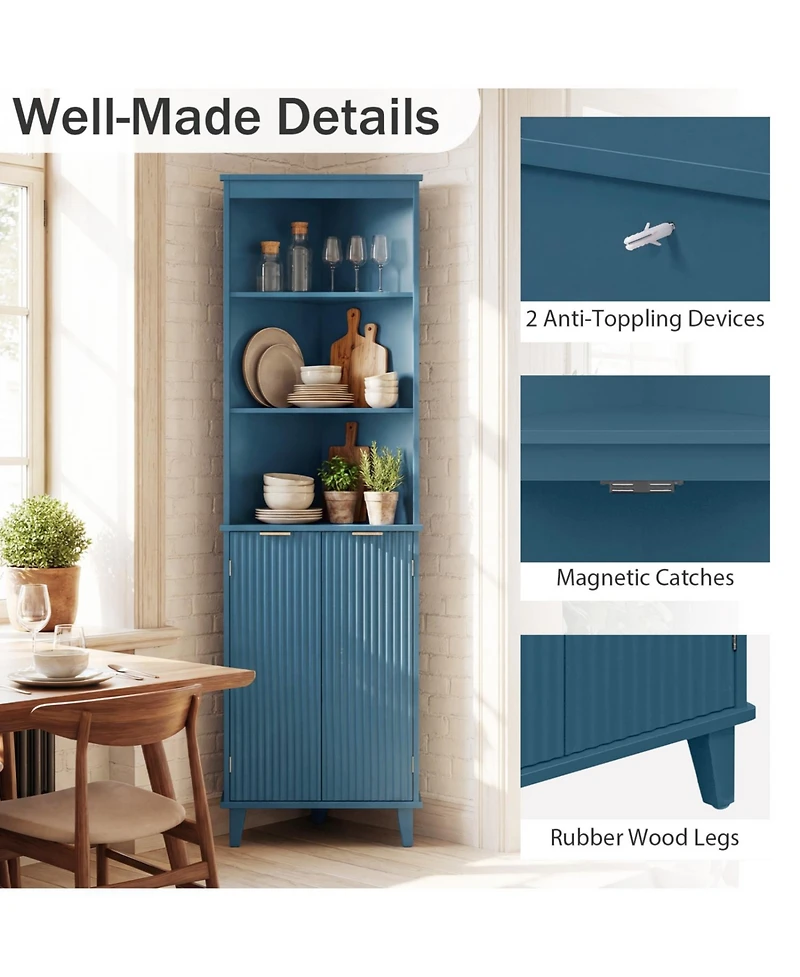 Volenca 68-in Tall Bathroom Floor Storage Cabinet with Fluted Doors, 55-lb per Shelf